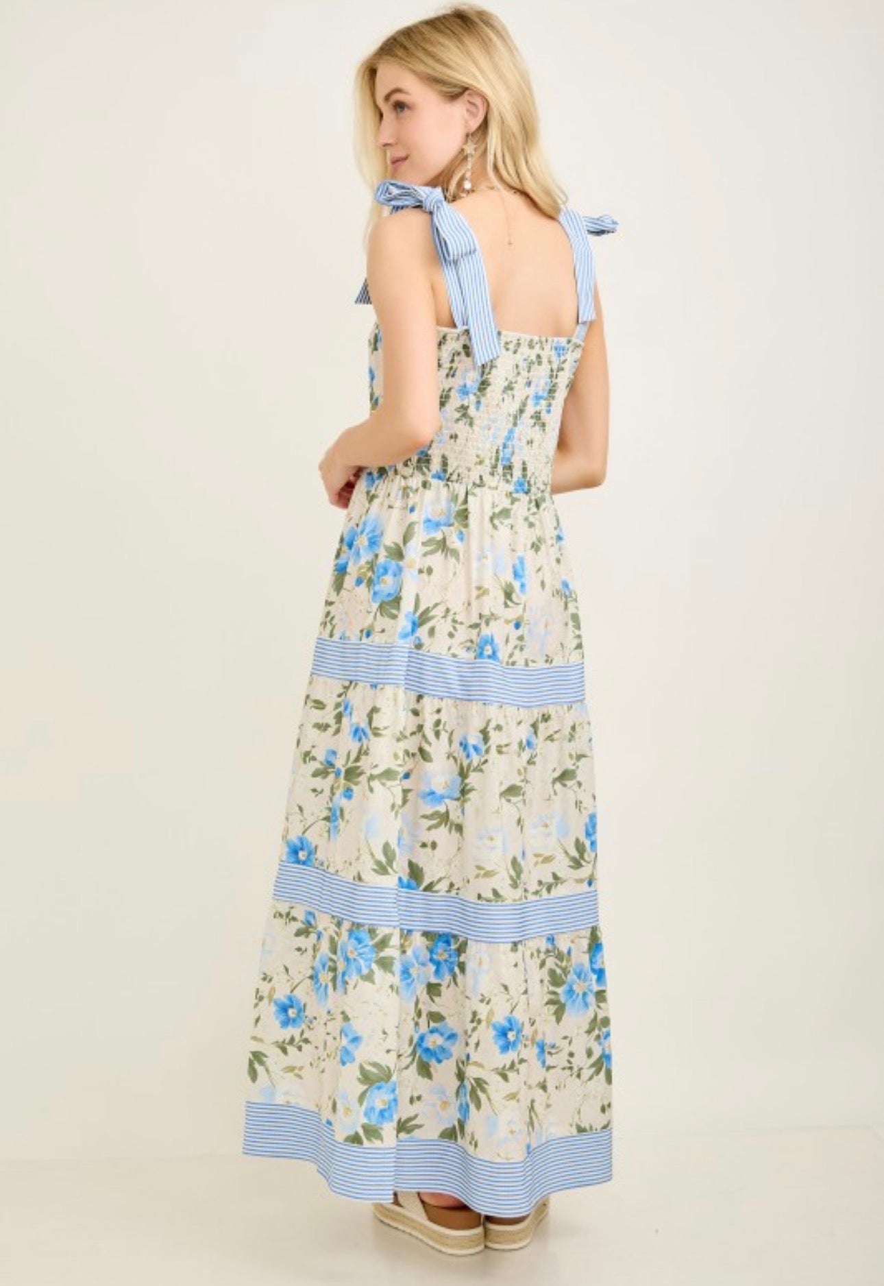 Stripe & Floral Mix & Matched Maxi Tie Dress