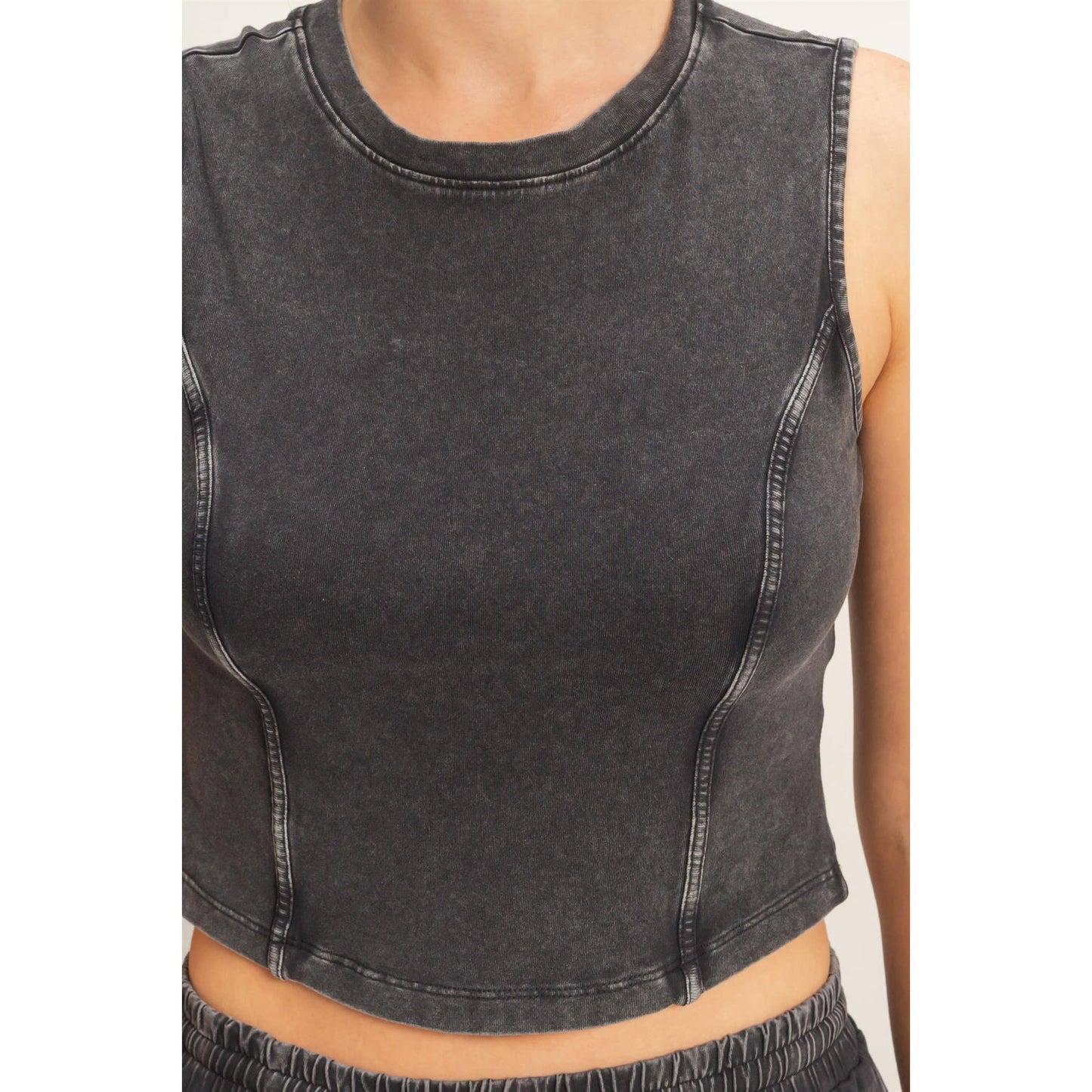 Double Zero - Mineral Washed Sleeveless Top & Wide Leg Pants Set