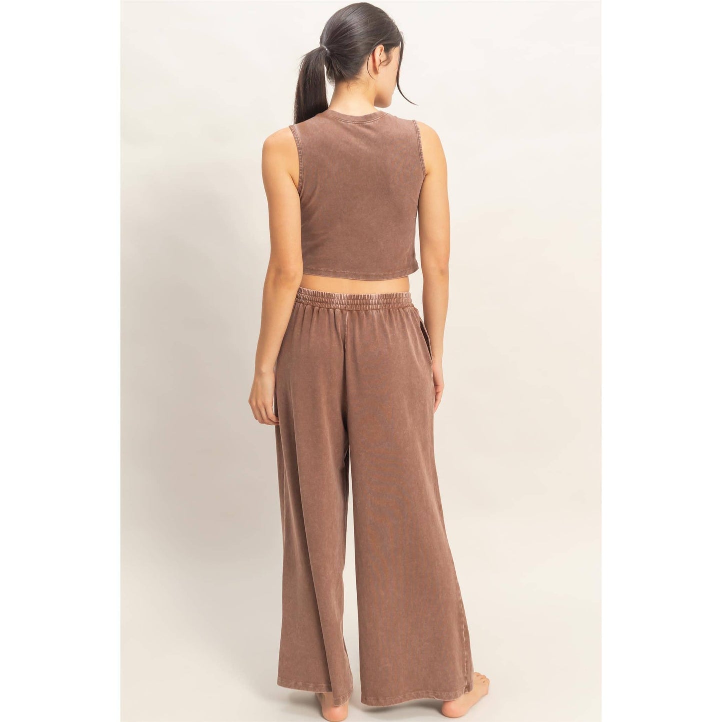 Double Zero - Mineral Washed Sleeveless Top & Wide Leg Pants Set