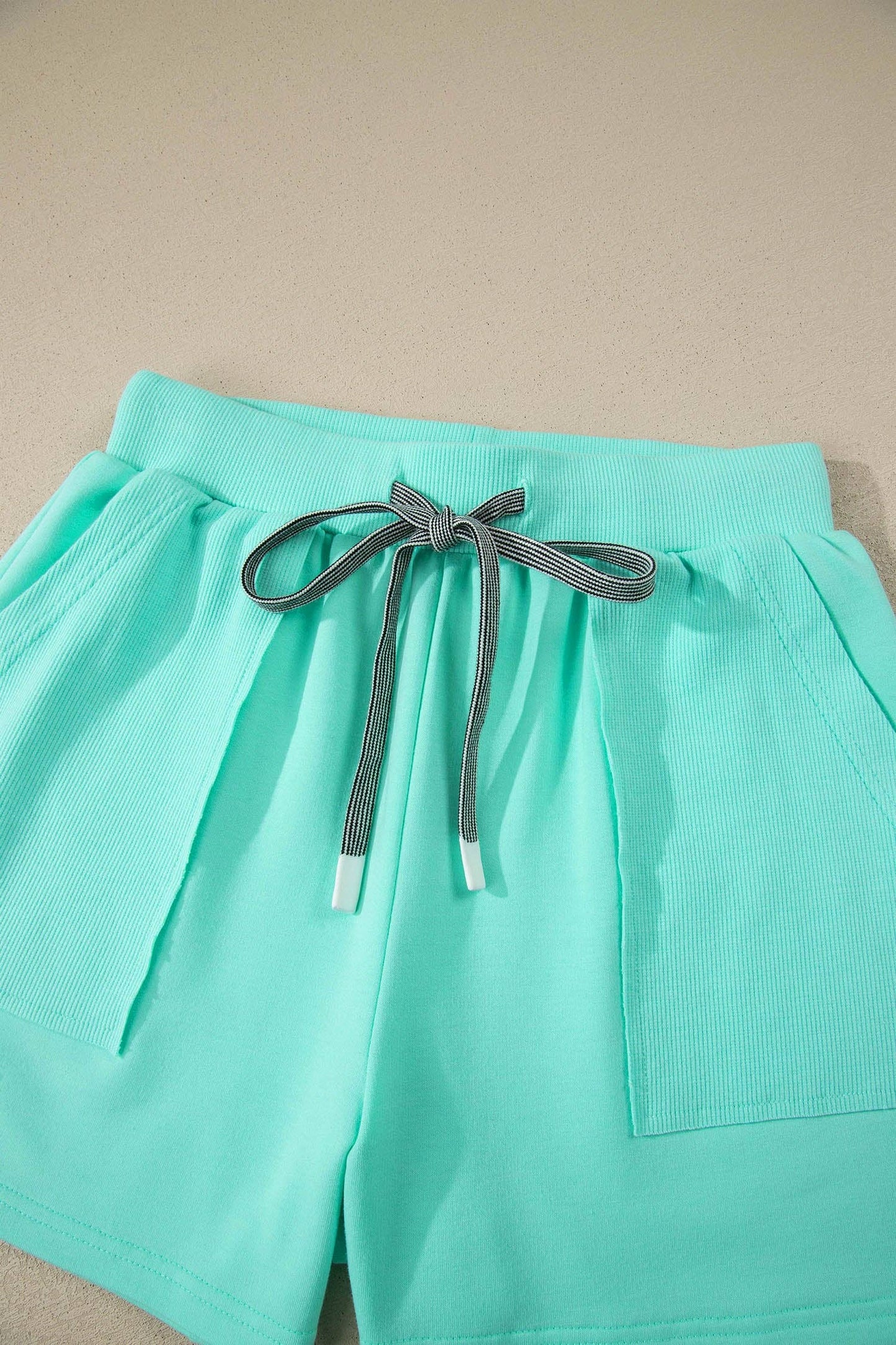 Secret Style Source - V Neck Short Sleeve Top Drawstring Shorts 2pcs Set