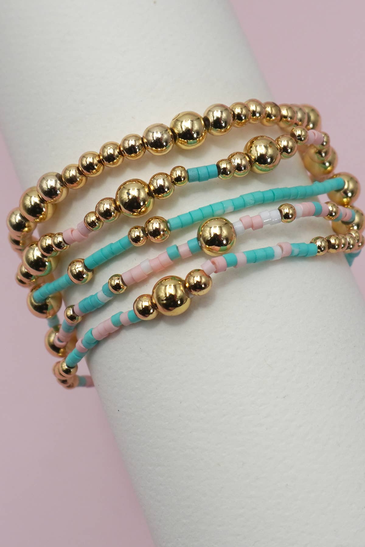 JOSSLYN by wall to wall - MULTI LAYER NATURAL STONE BALL CHAIN LINK BRACELET | 40B5182