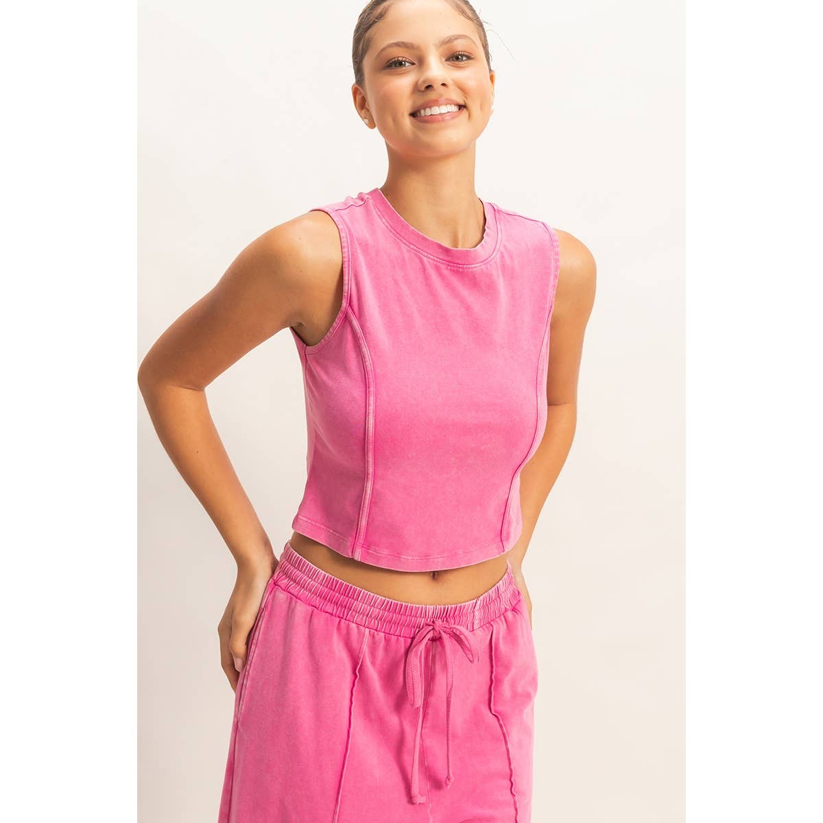 Double Zero - Mineral Washed Sleeveless Top & Wide Leg Pants Set