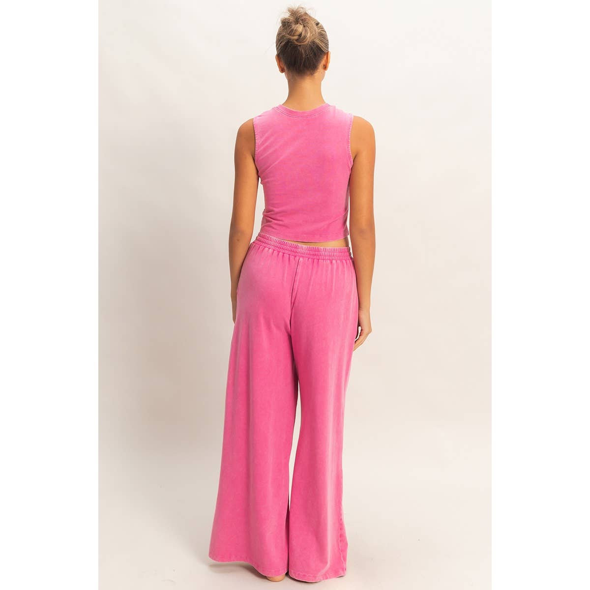 Double Zero - Mineral Washed Sleeveless Top & Wide Leg Pants Set