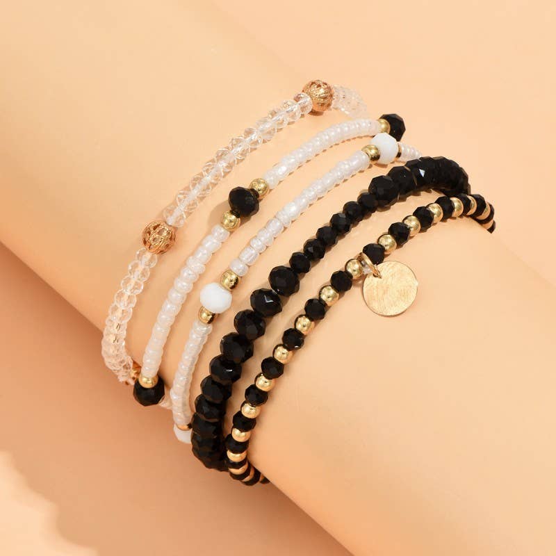 JOSSLYN by wall to wall - MULTILAYER BEADED CHAIN DISC CHARM BRACELET | 40B5160
