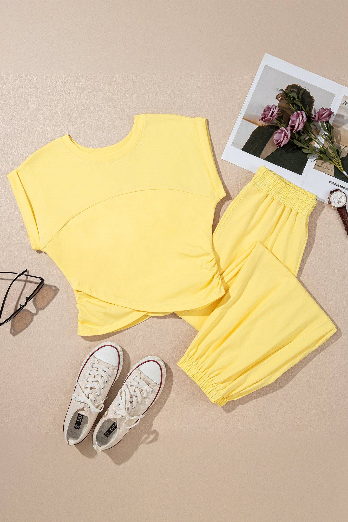 LALA LOO - LALALOO Solid Cropped Tank Top & Jogger Pants Set