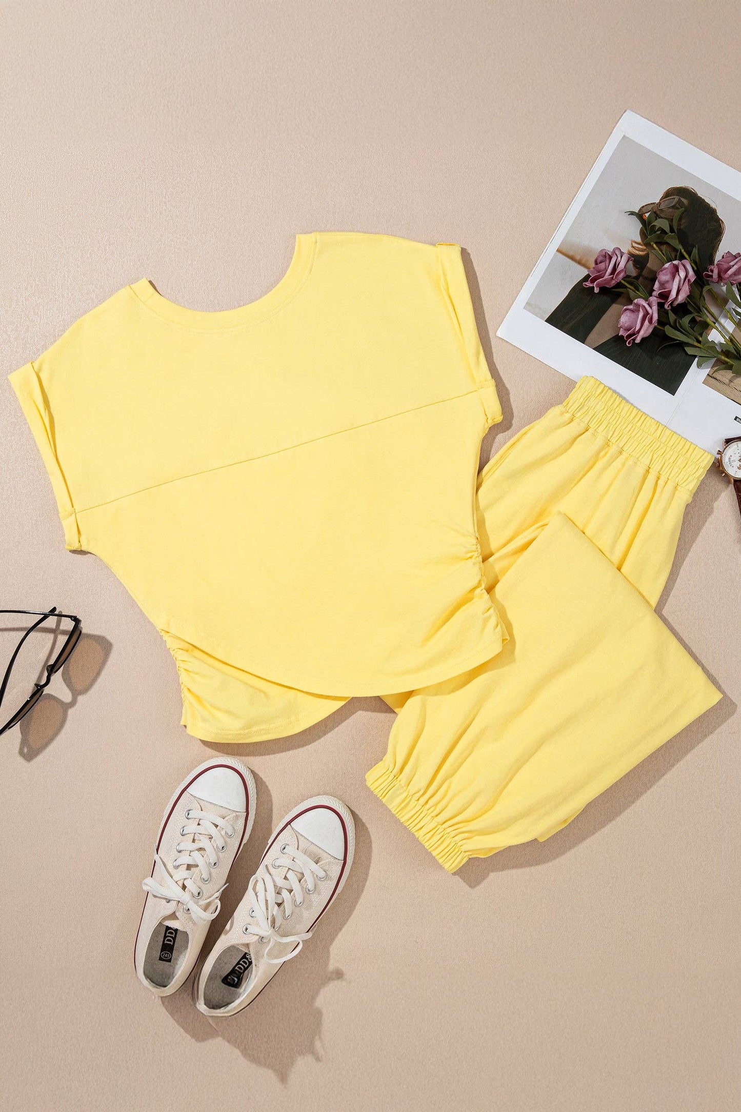 LALA LOO - LALALOO Solid Cropped Tank Top & Jogger Pants Set
