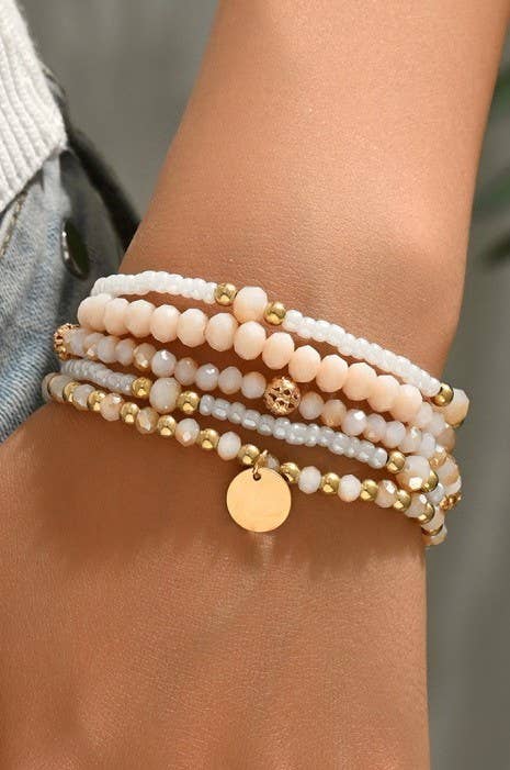 JOSSLYN by wall to wall - MULTILAYER BEADED CHAIN DISC CHARM BRACELET | 40B5160