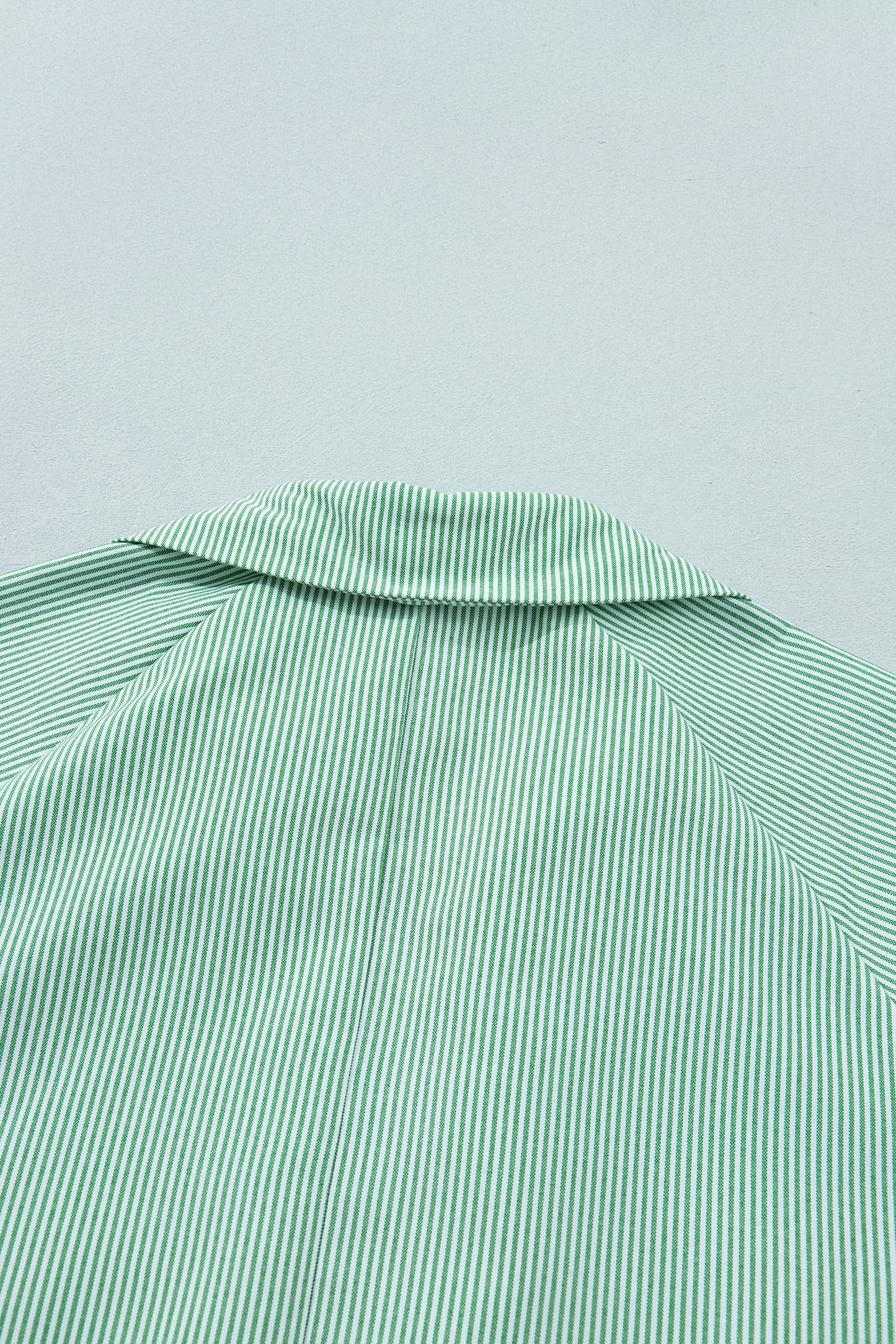 Mint Green Plus Size Striped Print Collar V Neck Short Sleeve Blouse