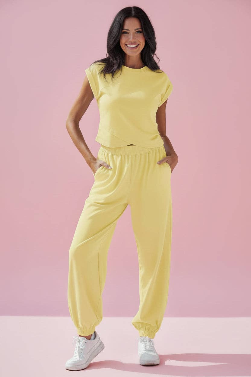 LALA LOO - LALALOO Solid Cropped Tank Top & Jogger Pants Set