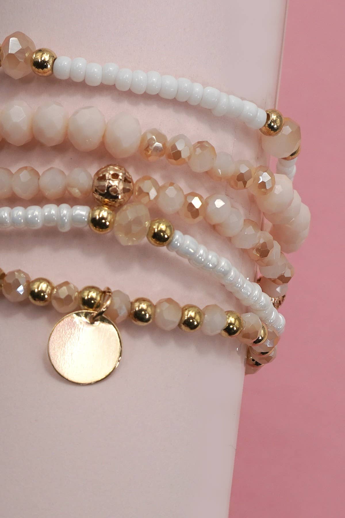 JOSSLYN by wall to wall - MULTILAYER BEADED CHAIN DISC CHARM BRACELET | 40B5160