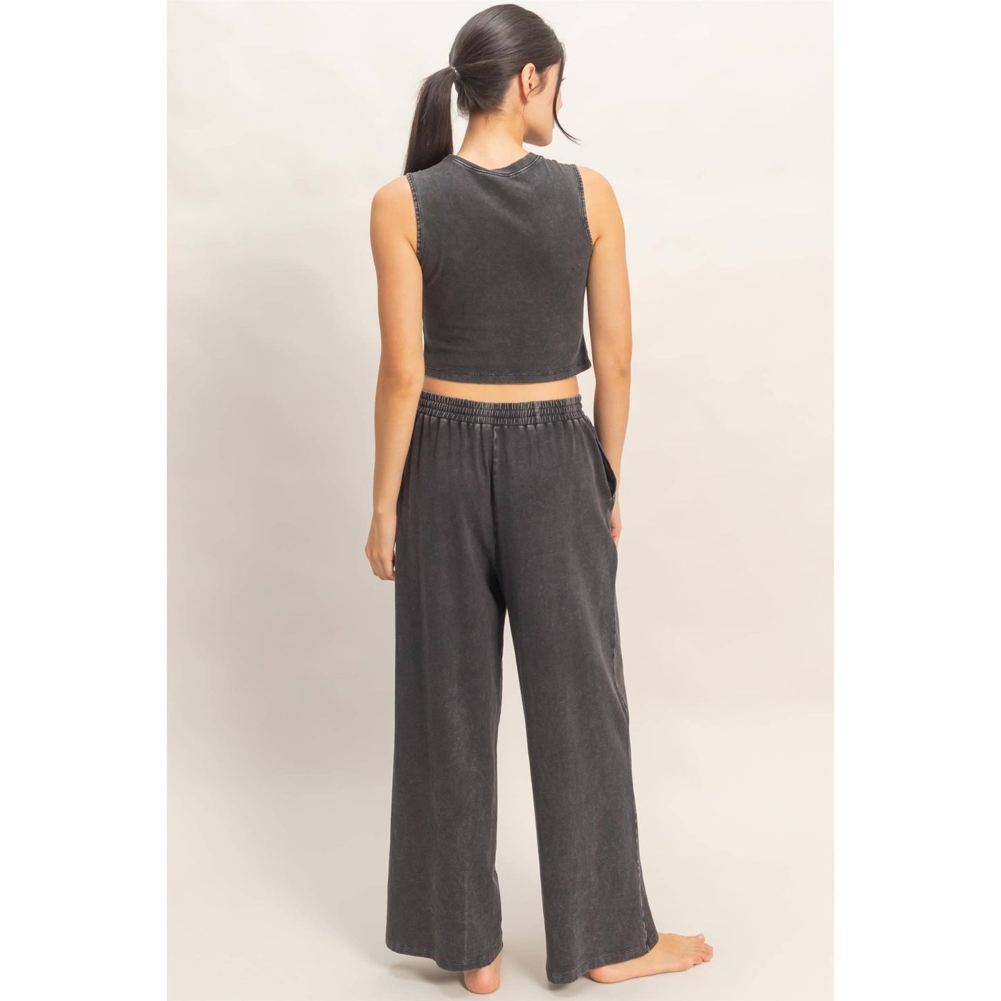 Double Zero - Mineral Washed Sleeveless Top & Wide Leg Pants Set