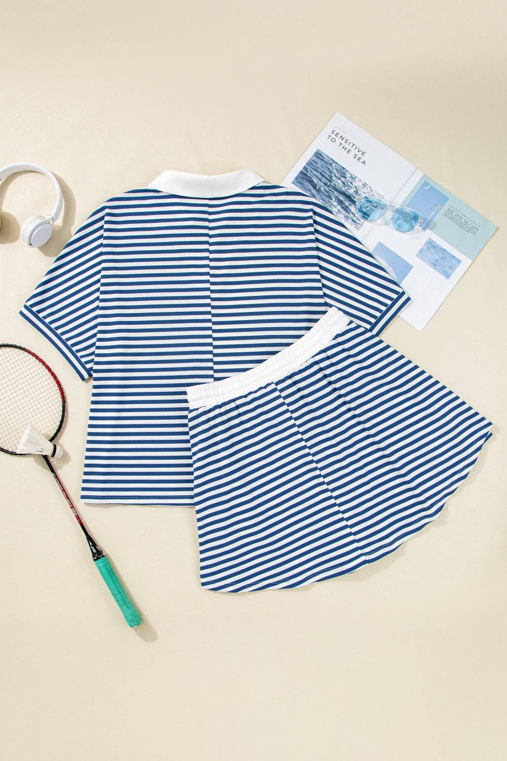 LALA LOO - Plus Size Stripe Top and Shorts Set