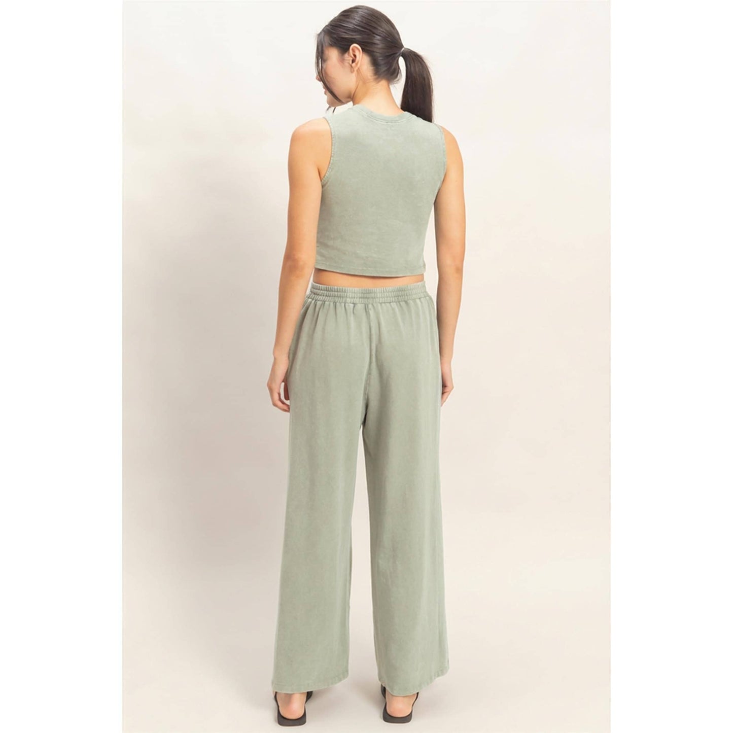 Double Zero - Mineral Washed Sleeveless Top & Wide Leg Pants Set