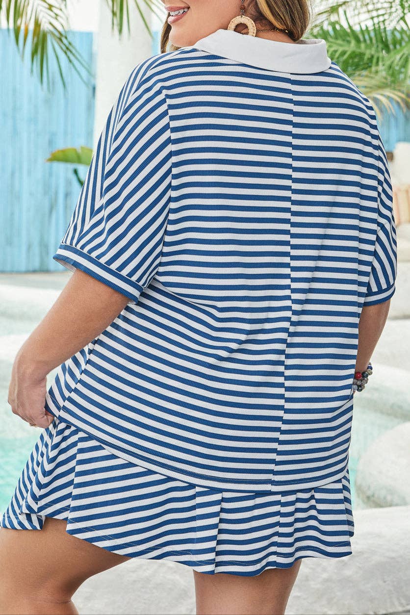 LALA LOO - Plus Size Stripe Top and Shorts Set