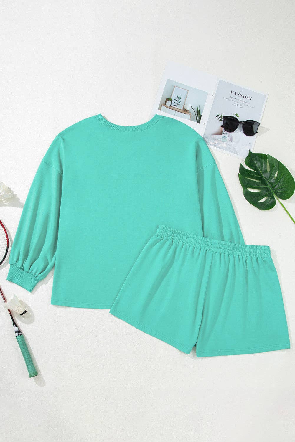 LALA LOO - Plus Size V-Neck Top and Drawstring Short Set
