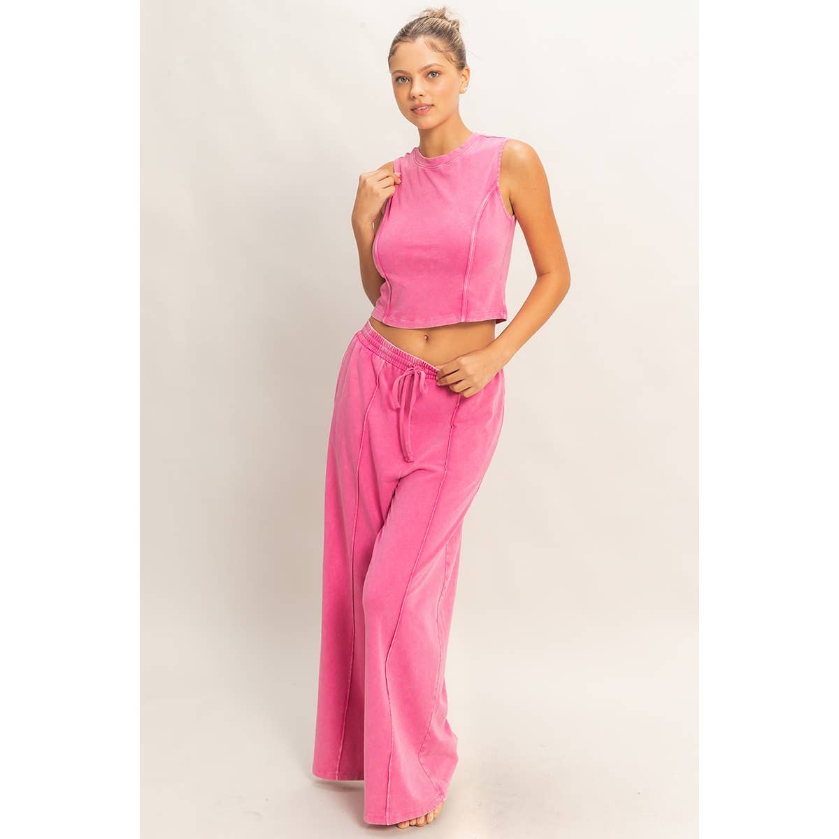 Double Zero - Mineral Washed Sleeveless Top & Wide Leg Pants Set