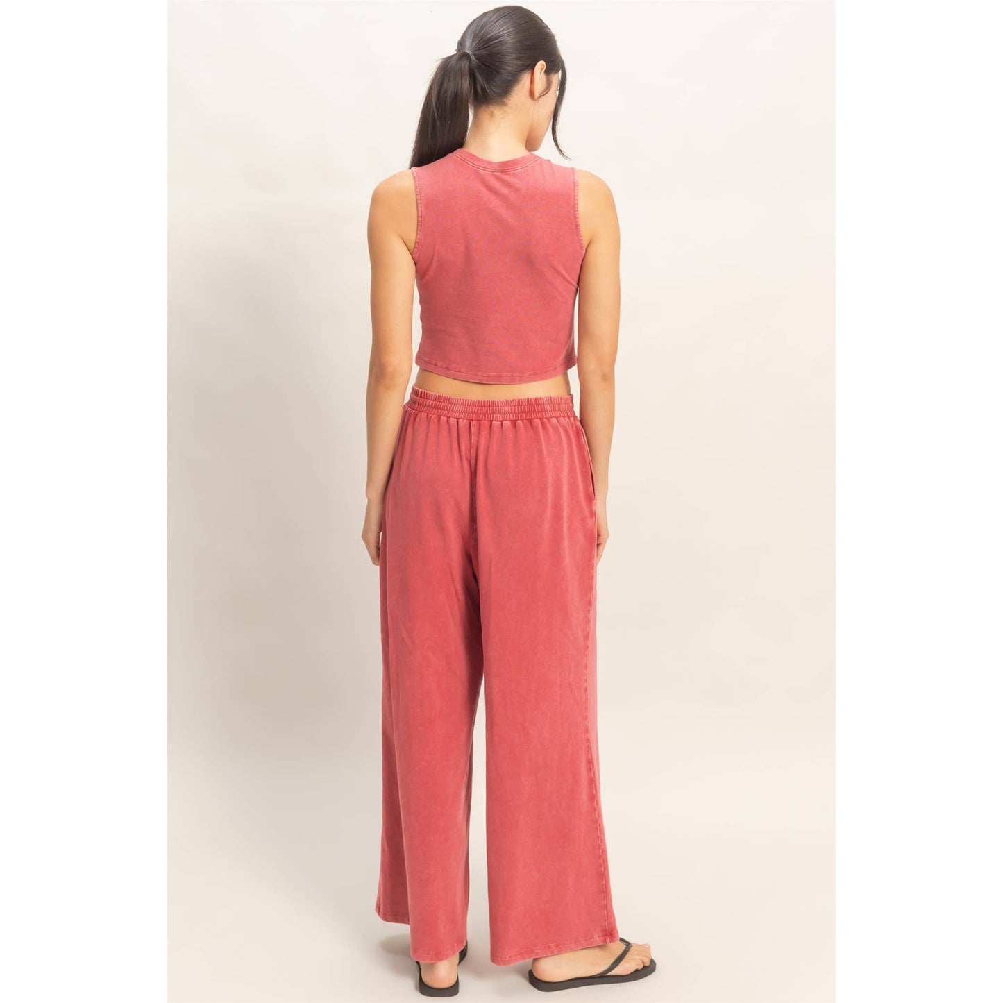 Double Zero - Mineral Washed Sleeveless Top & Wide Leg Pants Set