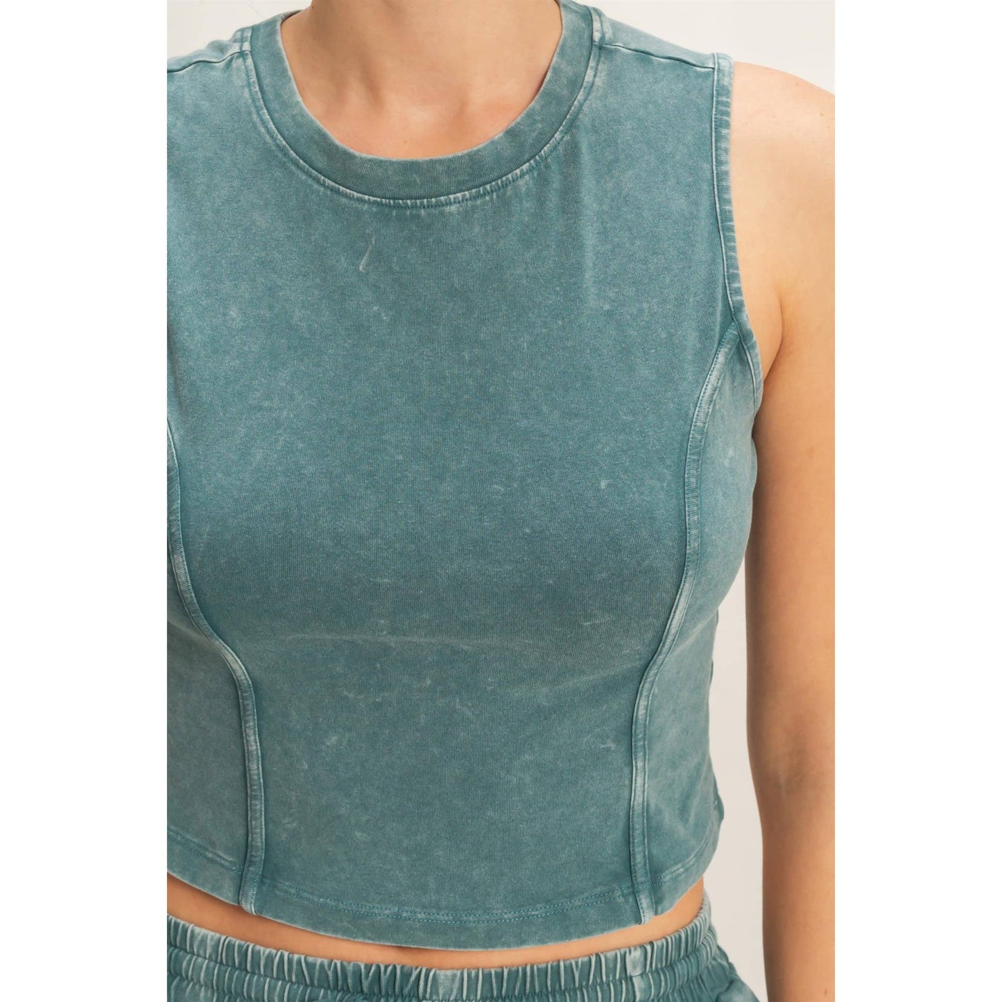 Double Zero - Mineral Washed Sleeveless Top & Wide Leg Pants Set