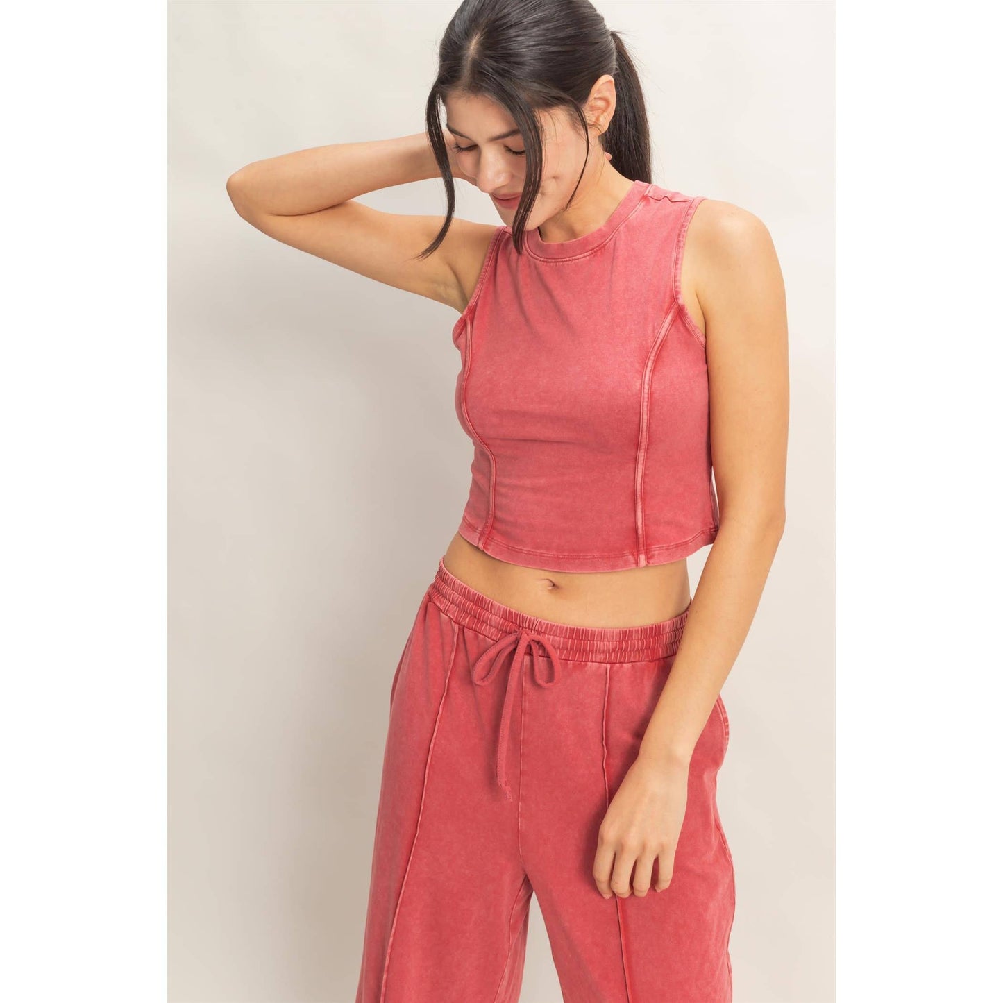 Double Zero - Mineral Washed Sleeveless Top & Wide Leg Pants Set