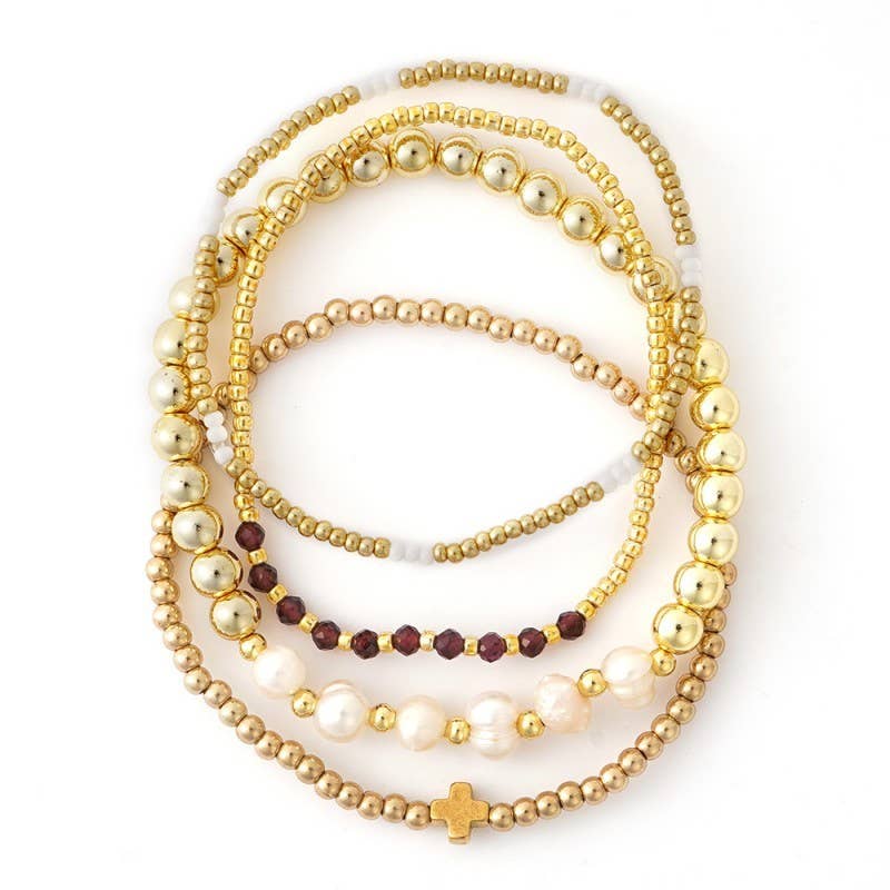 JOSSLYN by wall to wall - MULTI BALL PEARL CHAIN STRETCH BRACELET | 40B5183