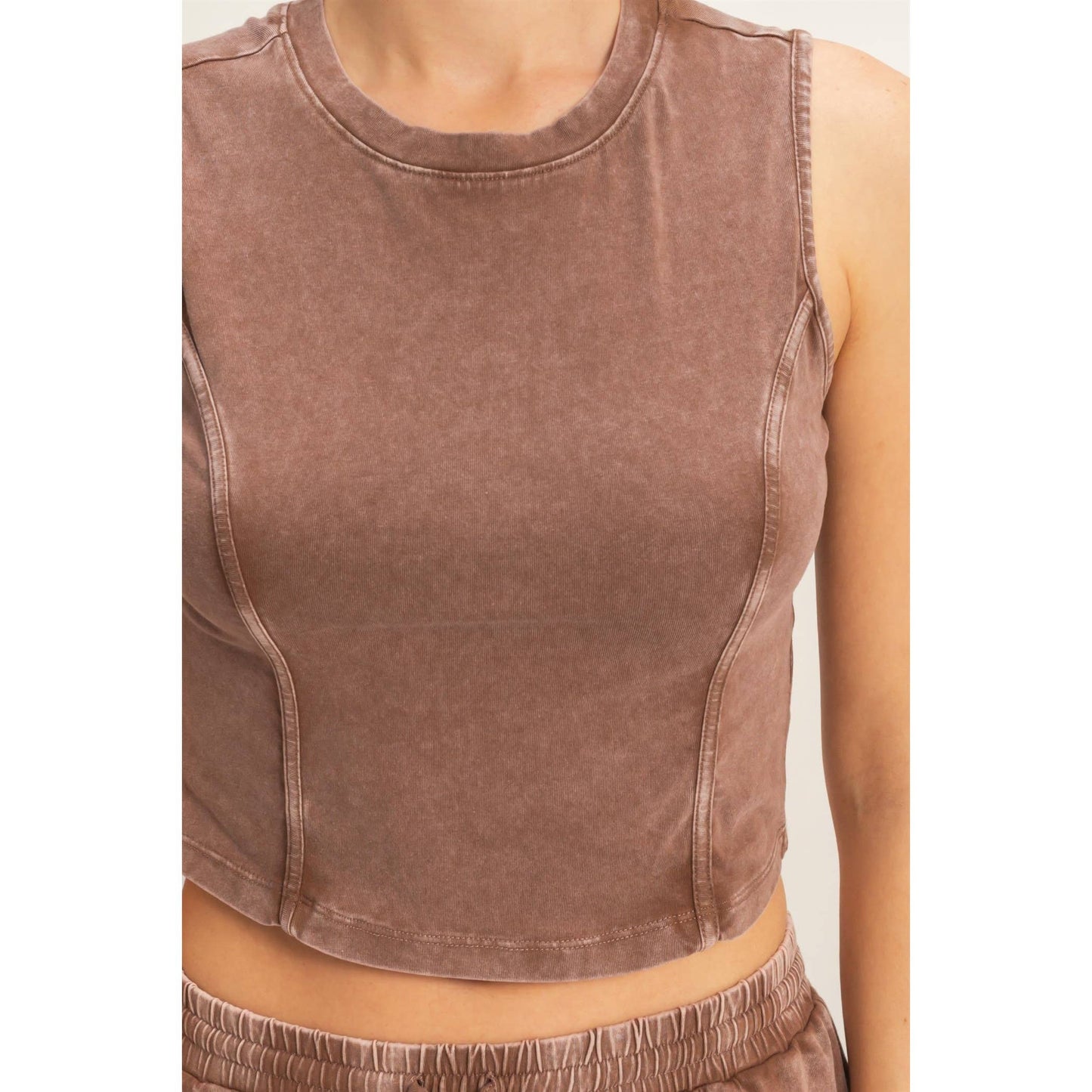 Double Zero - Mineral Washed Sleeveless Top & Wide Leg Pants Set