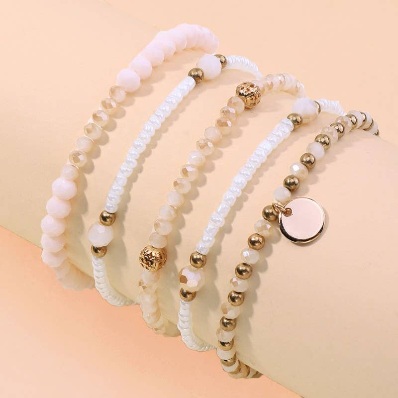 JOSSLYN by wall to wall - MULTILAYER BEADED CHAIN DISC CHARM BRACELET | 40B5160