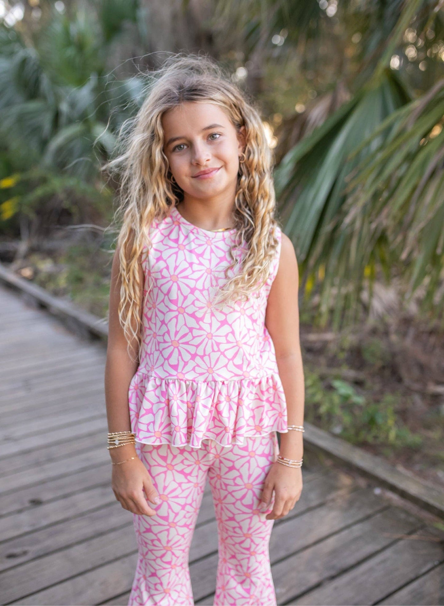 Adorable Sweetness - Girls Pink Groove Floral Spring Summer Pant Set