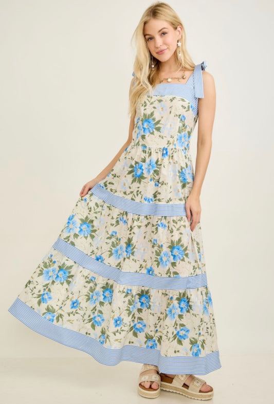 Stripe & Floral Mix & Matched Maxi Tie Dress