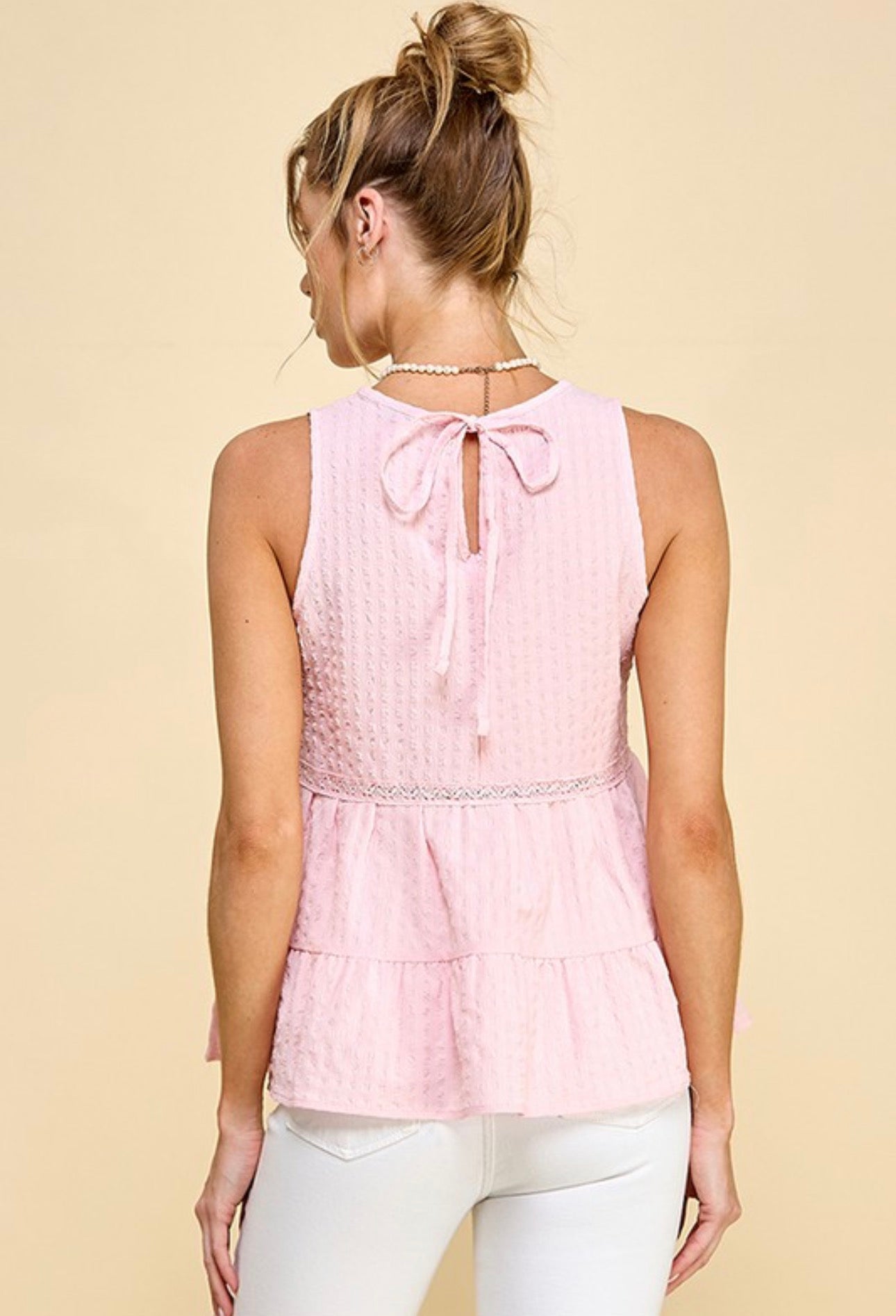 Blush Lace Trim Peplum Tank