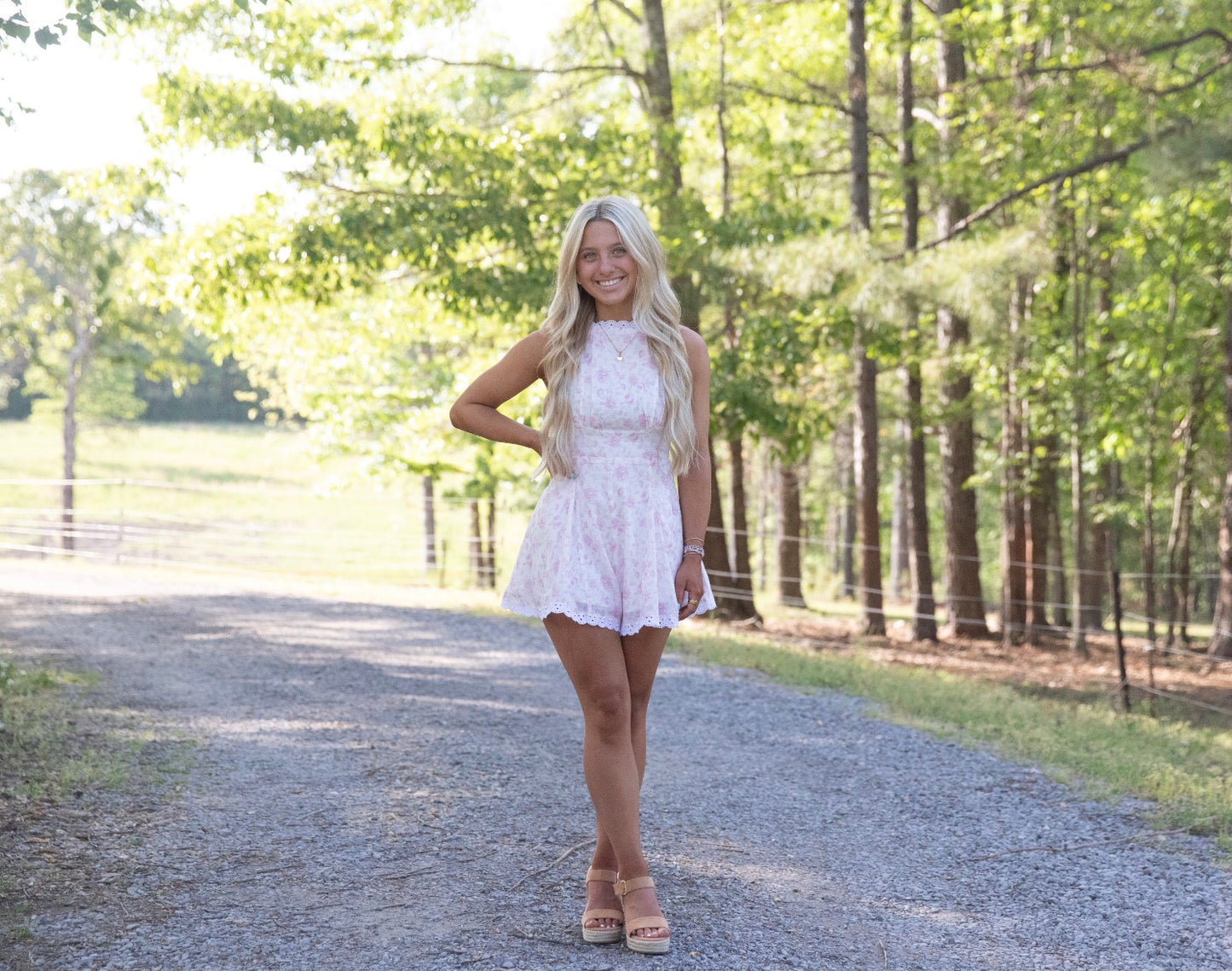 Sweet Bloom Lace Trim Romper