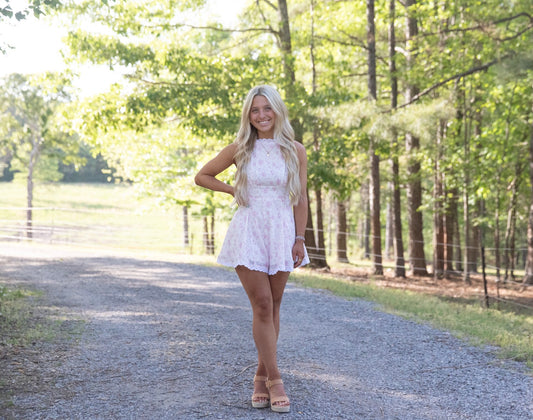 Sweet Bloom Lace Trim Romper