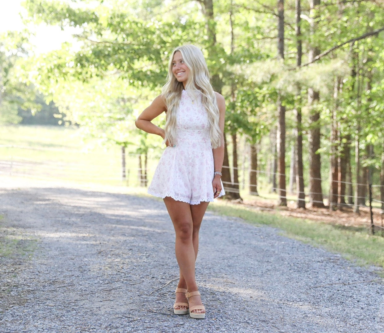 Sweet Bloom Lace Trim Romper