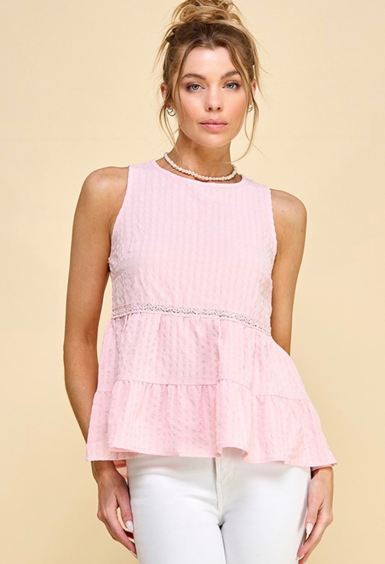 Blush Lace Trim Peplum Tank