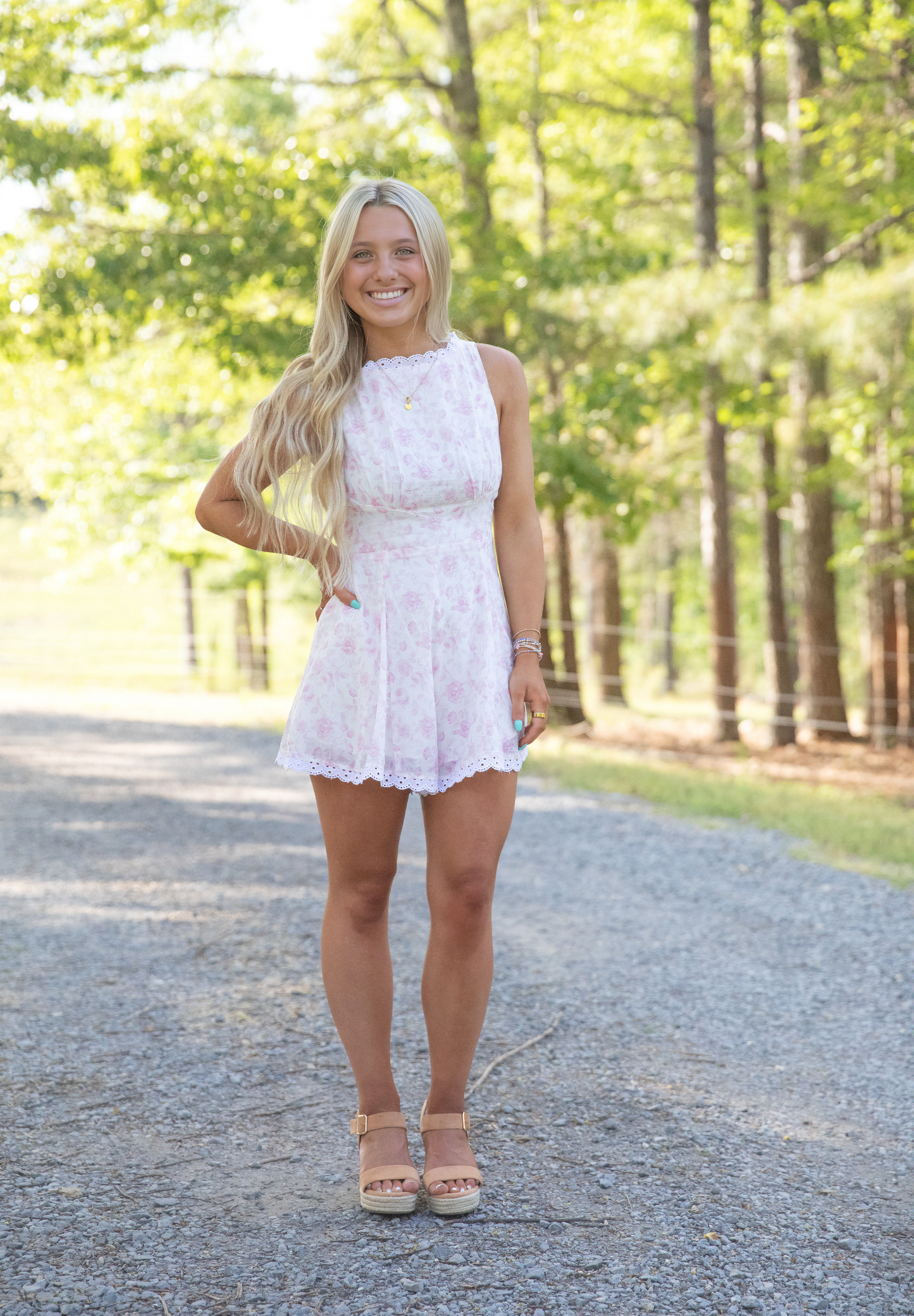 Sweet Bloom Lace Trim Romper