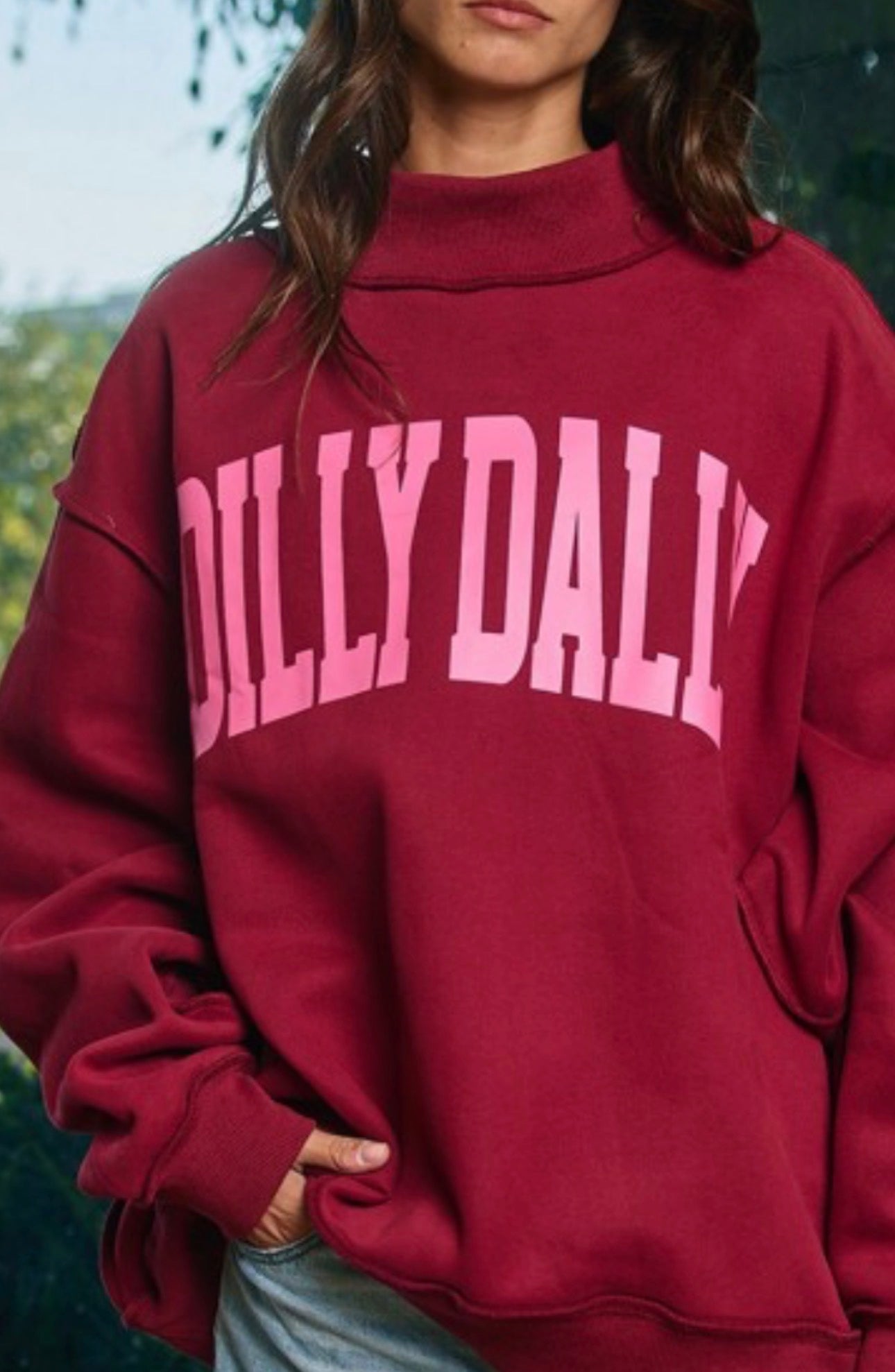 Dilly Dally Varsity Mock Neck Pullover -SOLD OUT