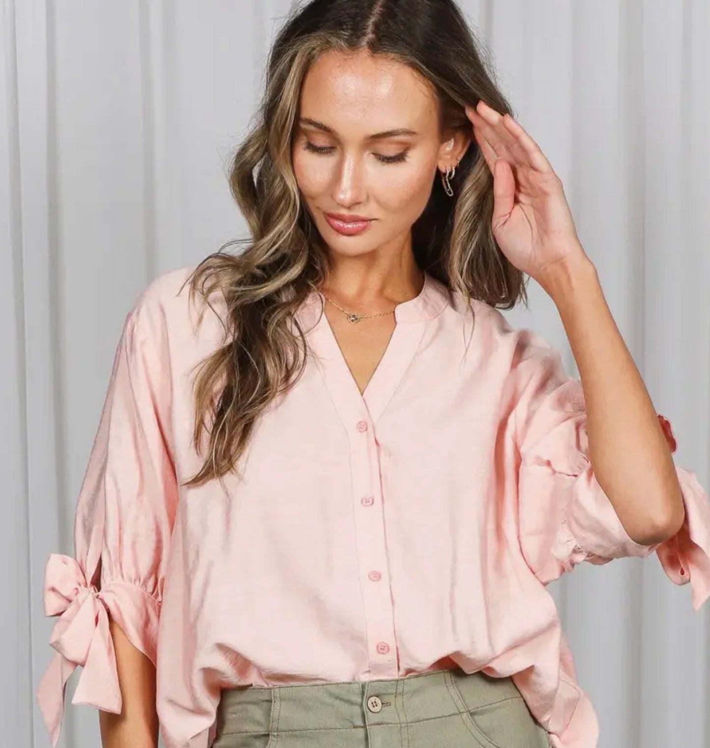 Blushing Bow Sleeve Blouse