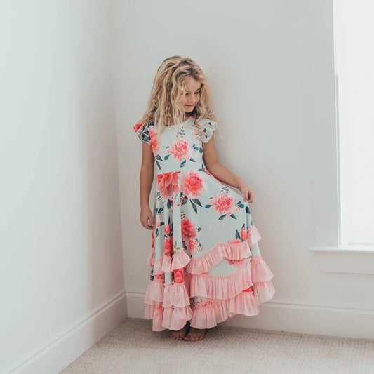 Blush Bloom Ruffle Maxi Dress
