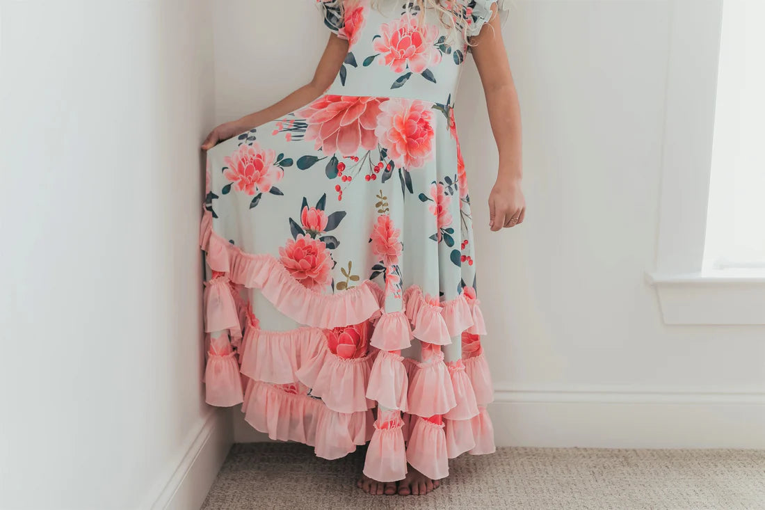 Blush Bloom Ruffle Maxi Dress