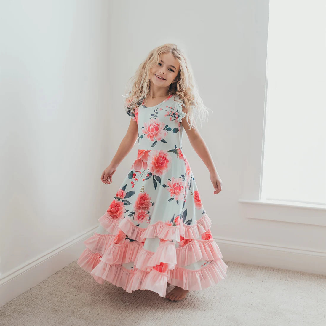 Blush Bloom Ruffle Maxi Dress