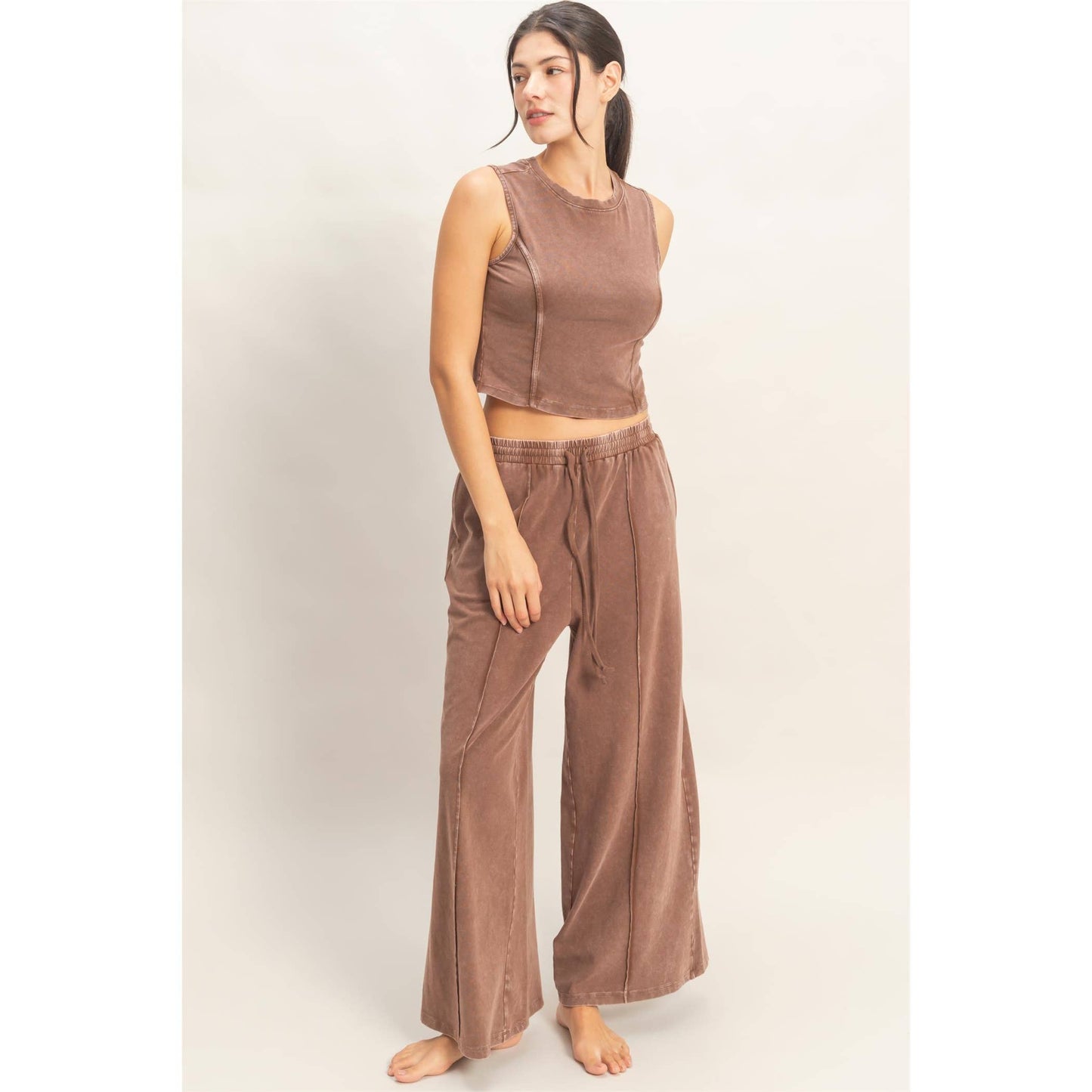 Double Zero - Mineral Washed Sleeveless Top & Wide Leg Pants Set