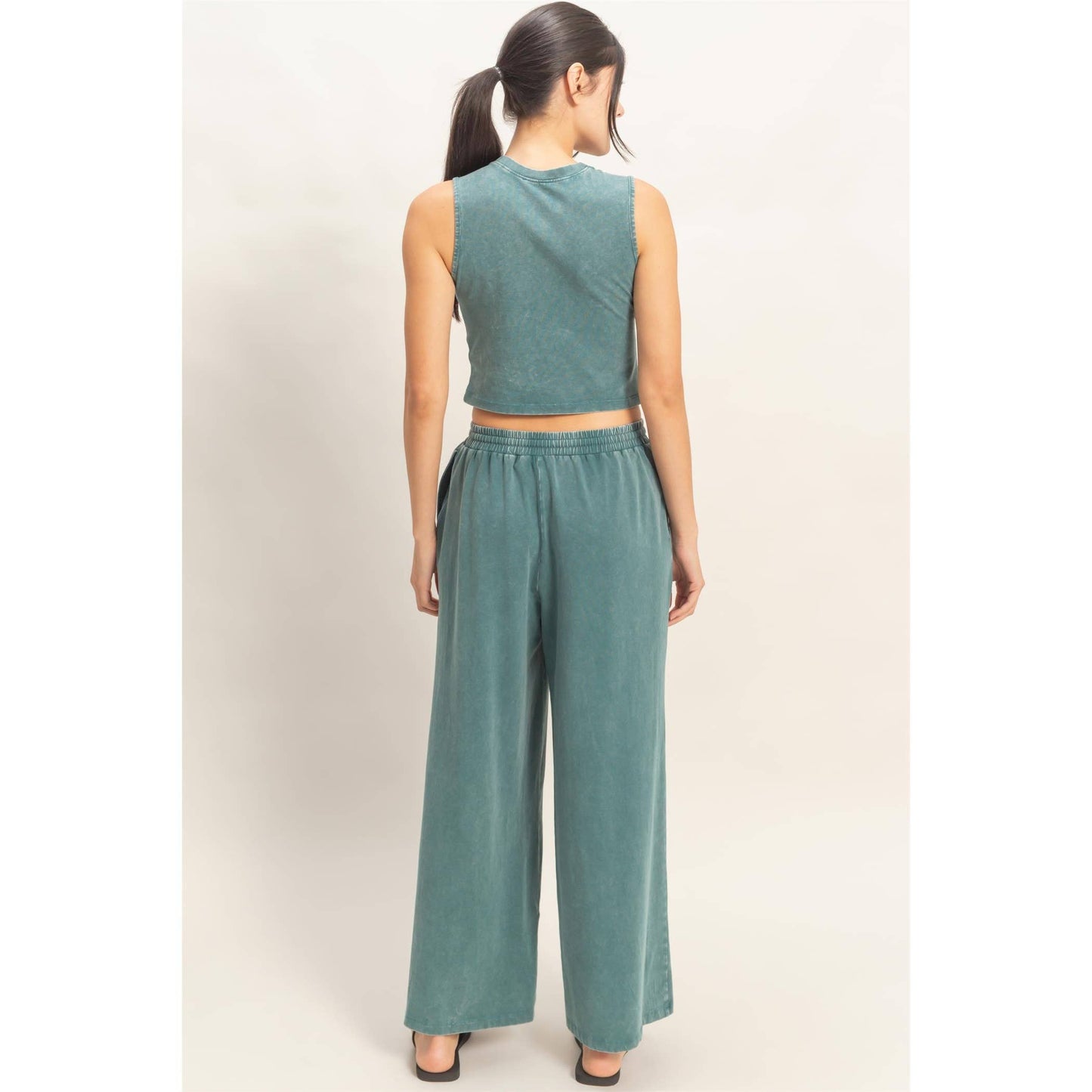 Double Zero - Mineral Washed Sleeveless Top & Wide Leg Pants Set
