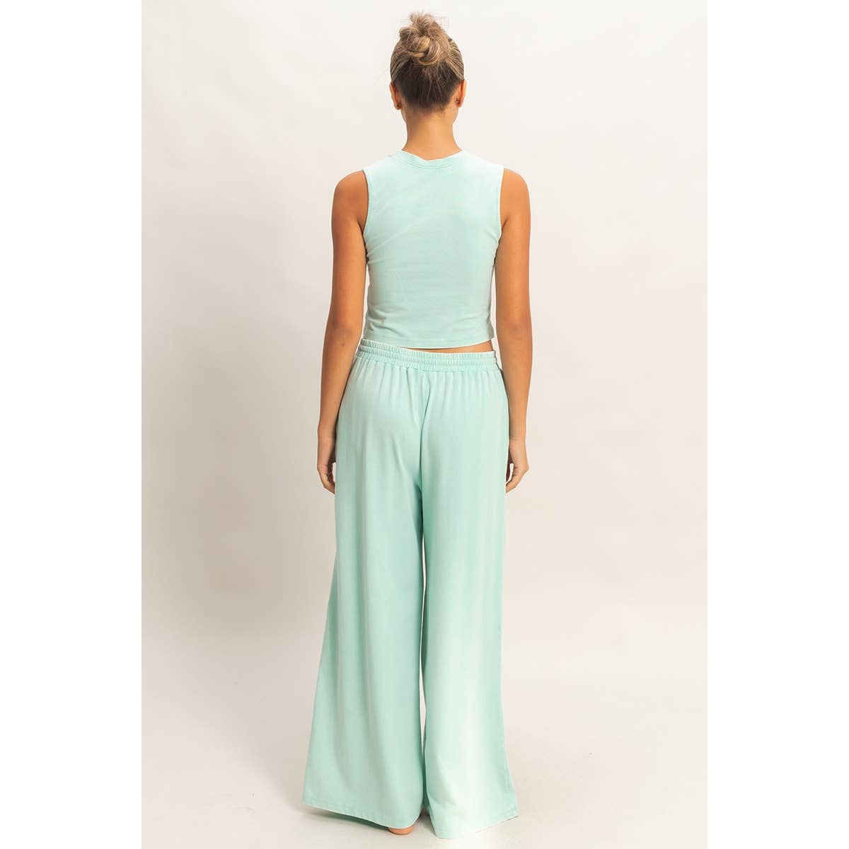 Double Zero - Mineral Washed Sleeveless Top & Wide Leg Pants Set