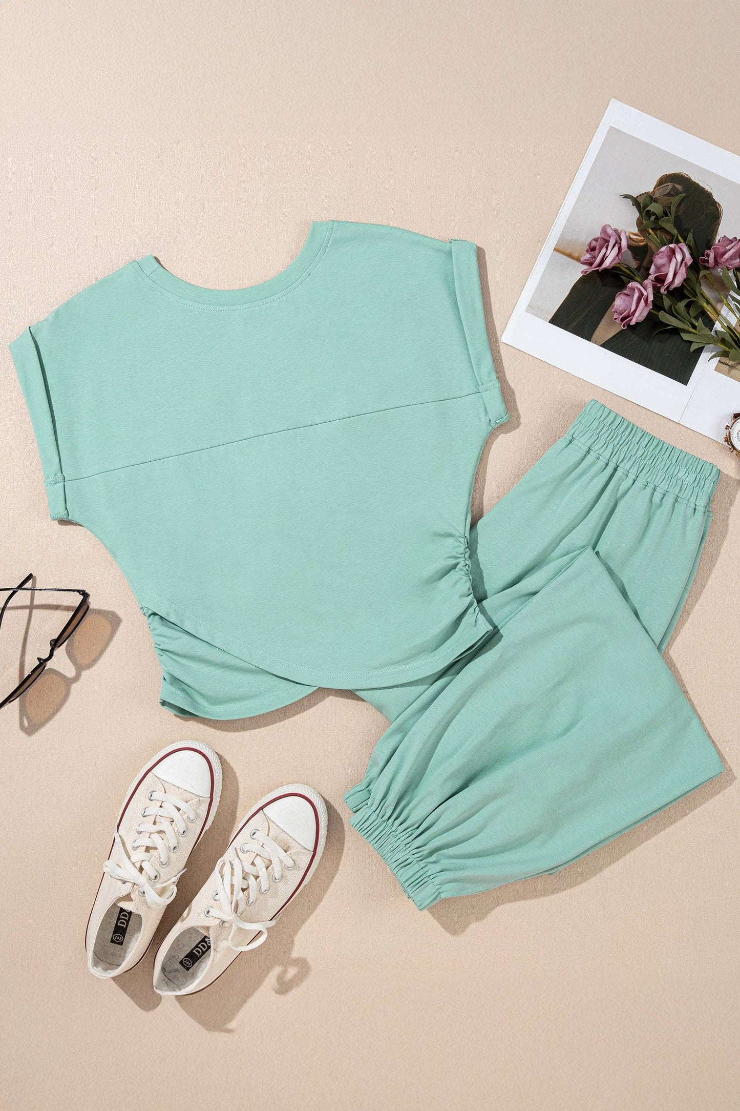 LALA LOO - LALALOO Solid Cropped Tank Top & Jogger Pants Set