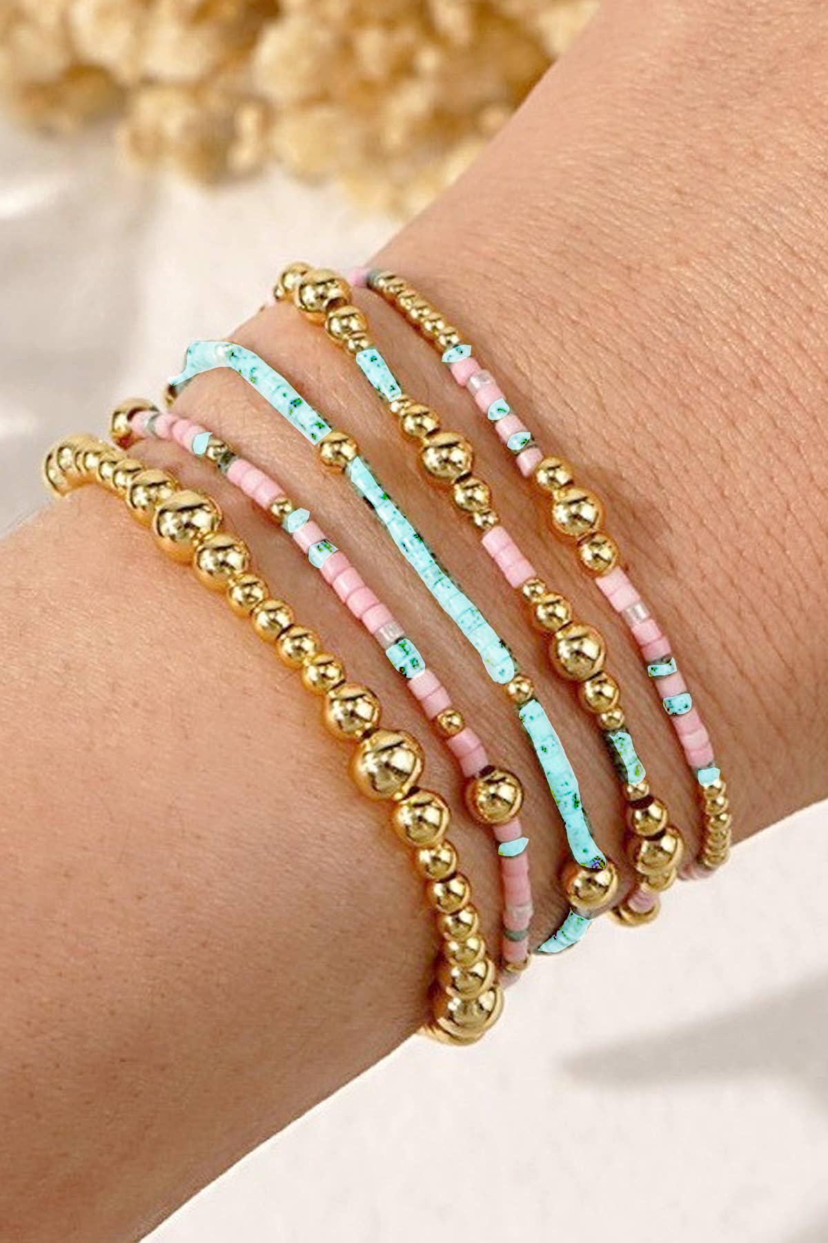 JOSSLYN by wall to wall - MULTI LAYER NATURAL STONE BALL CHAIN LINK BRACELET | 40B5182