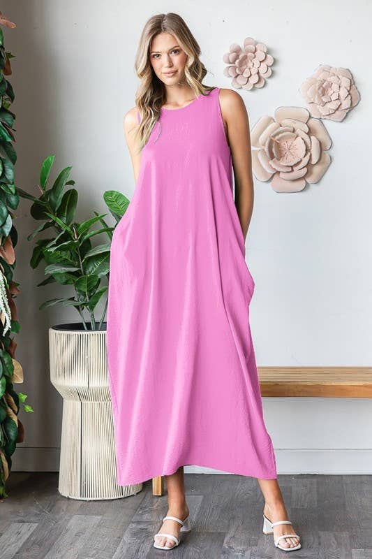 HEIMISH - ED6881-10 SLEEVELESS SOLID AIRFLOW MAXI DRESS