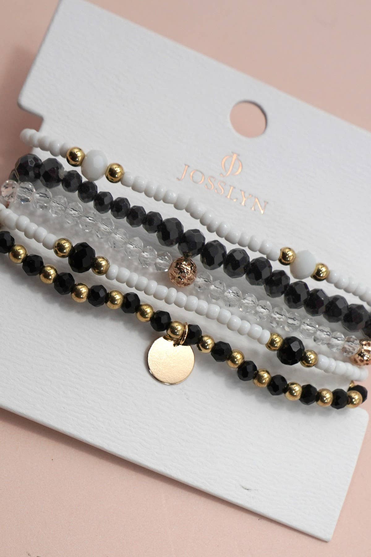 JOSSLYN by wall to wall - MULTILAYER BEADED CHAIN DISC CHARM BRACELET | 40B5160