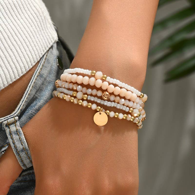 JOSSLYN by wall to wall - MULTILAYER BEADED CHAIN DISC CHARM BRACELET | 40B5160