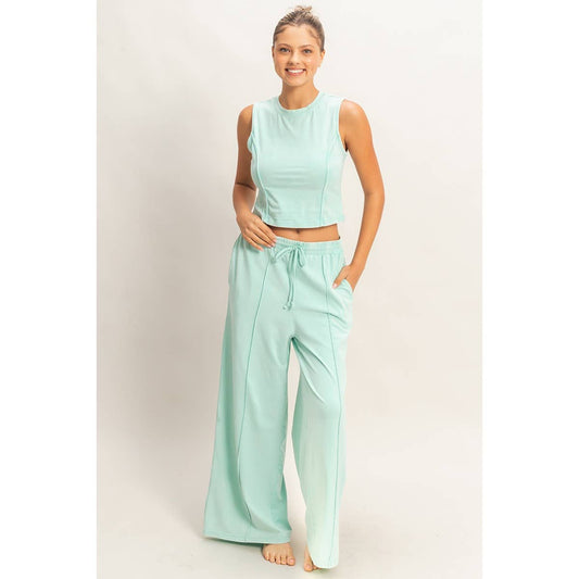 Double Zero - Mineral Washed Sleeveless Top & Wide Leg Pants Set