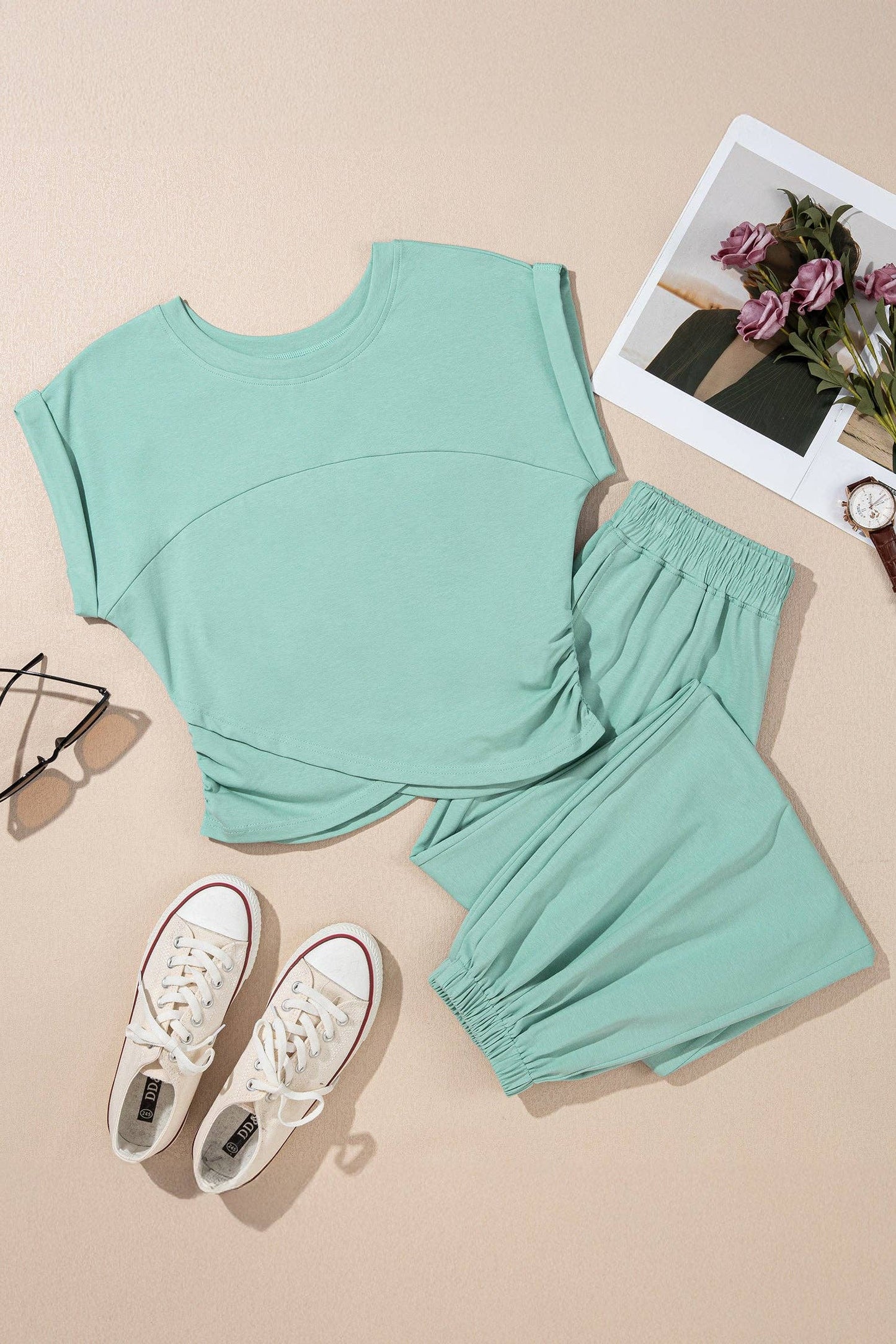 LALA LOO - LALALOO Solid Cropped Tank Top & Jogger Pants Set