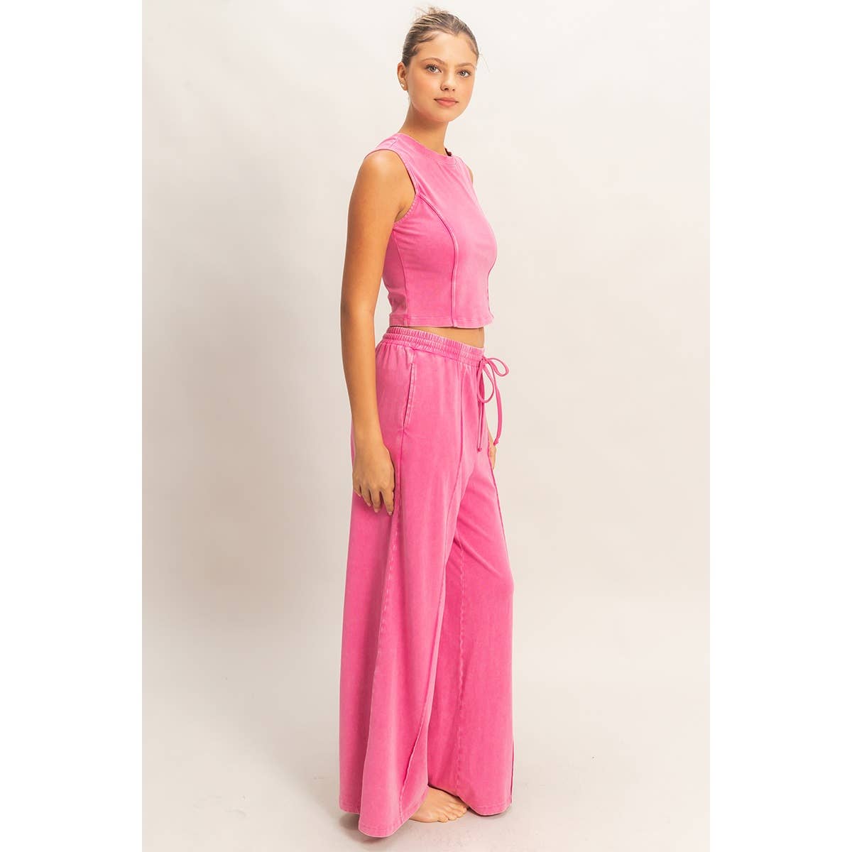 Double Zero - Mineral Washed Sleeveless Top & Wide Leg Pants Set